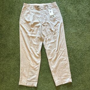 New Cutter Buck Pleated Golf Pants Mens 38 x 32 Khaki Classic Fit Cuffed NWT